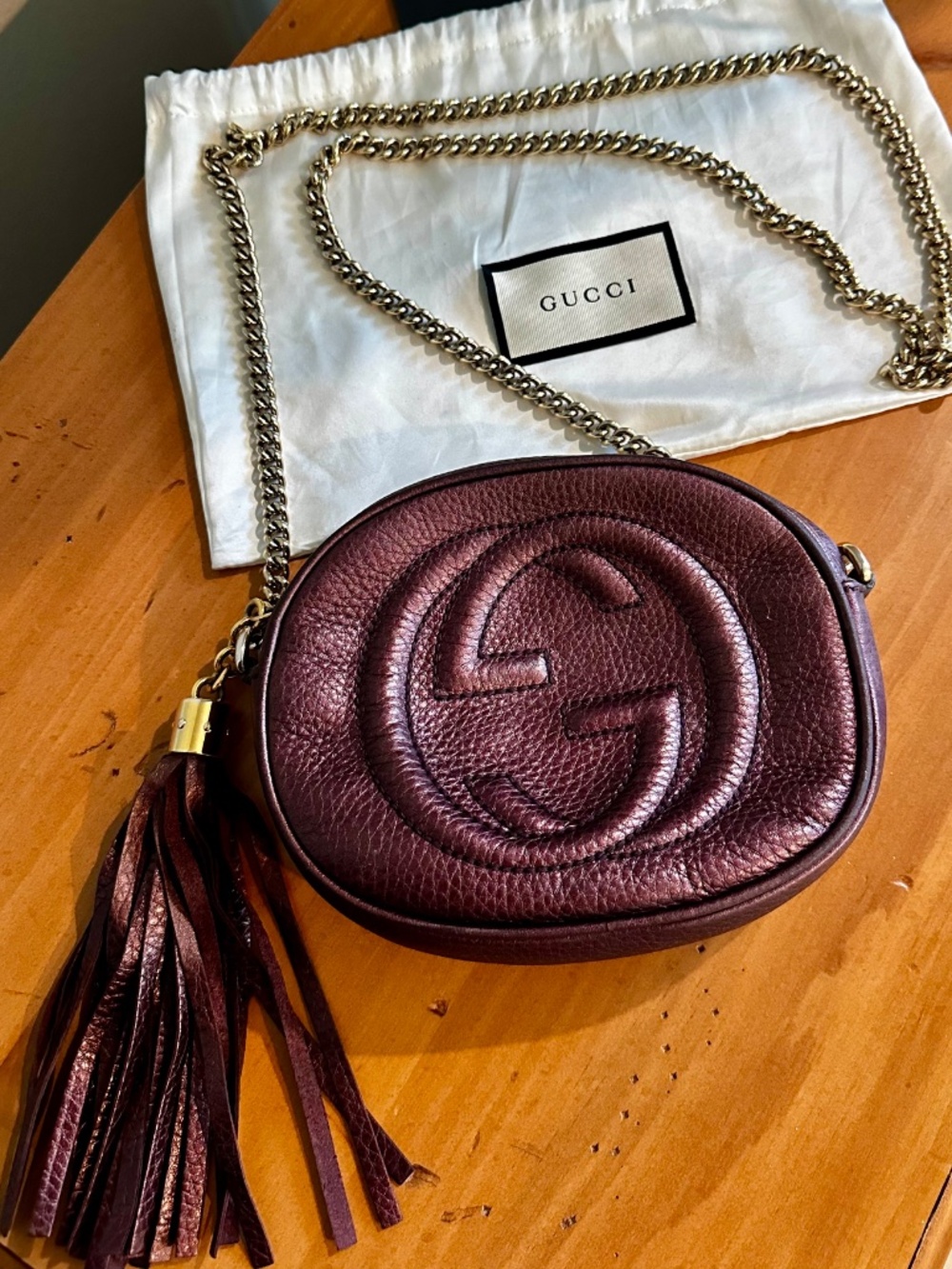 Gucci Metallic Purple Pebble Skin Disco Chain Soho crossbody bag - Picture 3 of 12